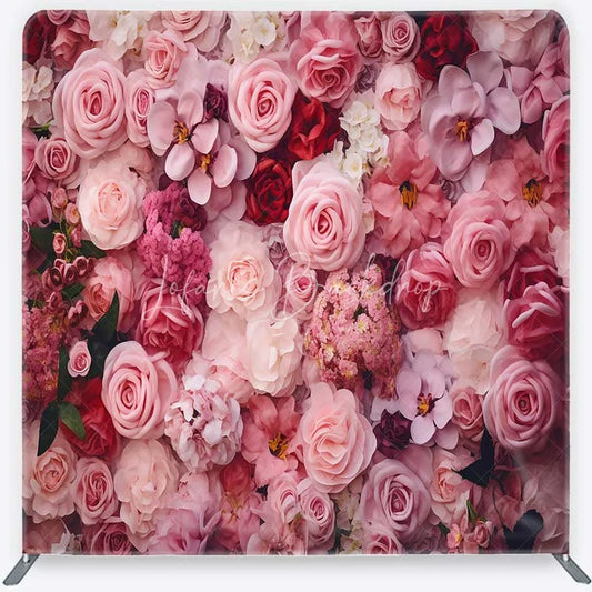 Lofaris Tension Fabric Backdrop Pink Rose Flower Wall Romantic Floral Bloom Pillowcase Background Wedding Valentine Decor
