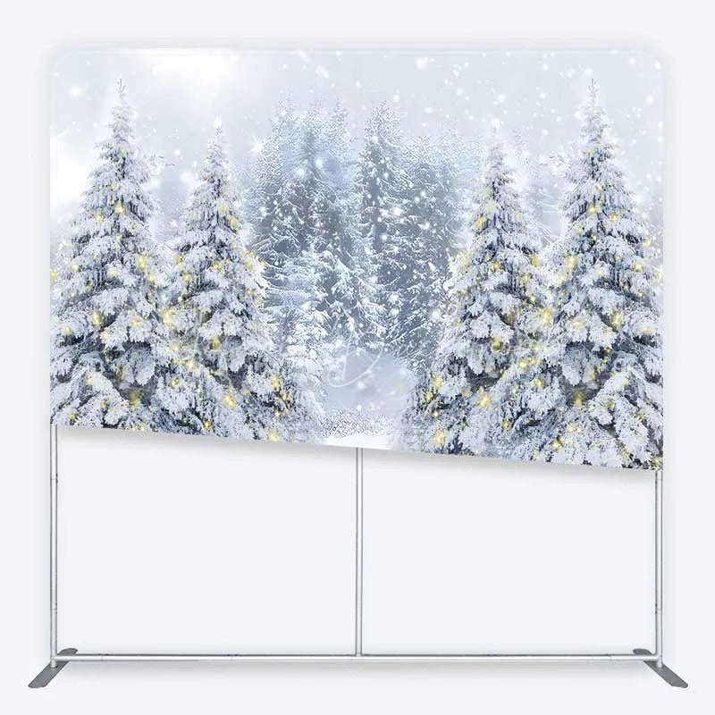 Lofaris Tension Fabric Backdrop Snowy Pine Forest Path Christmas Light Photo Prop
