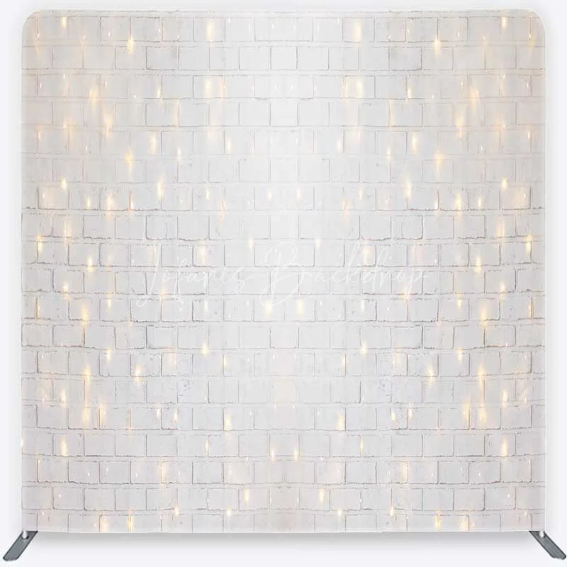 Lofaris Tension Fabric Backdrop White Brick Wall String Lights Rustic Texture Fairy Light Pillowcase Background Wedding Party Decor