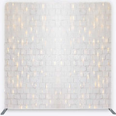 Lofaris Tension Fabric Backdrop White Brick Wall String Lights Rustic Texture Fairy Light Pillowcase Background Wedding Party Decor