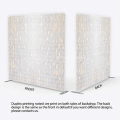 Lofaris Tension Fabric Backdrop White Brick Wall String Lights Rustic Texture Fairy Light Pillowcase Background Wedding Party Decor