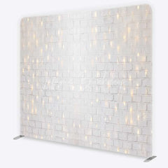 Lofaris Tension Fabric Backdrop White Brick Wall String Lights Rustic Texture Fairy Light Pillowcase Background Wedding Party Decor