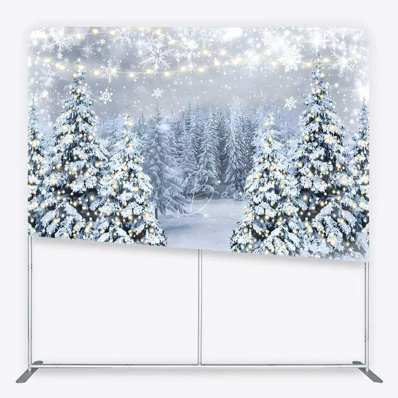 Lofaris Tension Fabric Backdrop Winter Wonderland Snow Forest Christmas Tree Decor