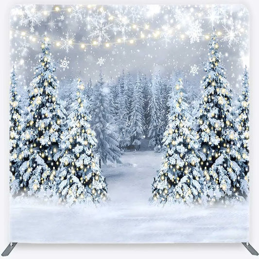 Lofaris Tension Fabric Backdrop Winter Wonderland Snow Forest Christmas Tree Decor