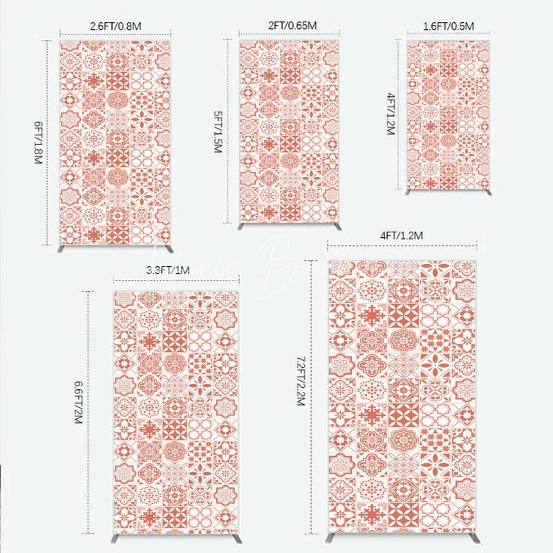 Lofaris Terracotta and White Moroccan Tile Pattern Rectangle Backdrop Rustic Boho Wedding Party Decor