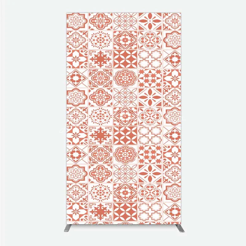 Lofaris Terracotta and White Moroccan Tile Pattern Rectangle Backdrop Rustic Boho Wedding Party Decor