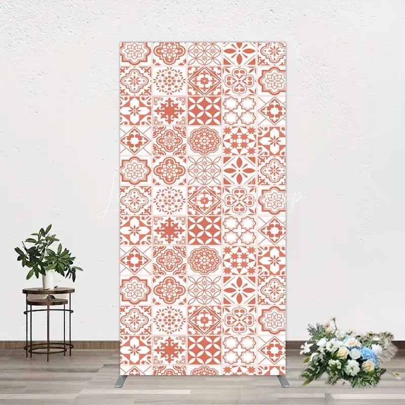 Lofaris Terracotta and White Moroccan Tile Pattern Rectangle Backdrop Rustic Boho Wedding Party Decor