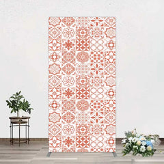 Lofaris Terracotta and White Moroccan Tile Pattern Rectangle Backdrop Rustic Boho Wedding Party Decor