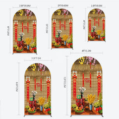 Lofaris Tet Lunar New Year Holiday Arch Backdrop Vietnamese Traditional Spring Flowers and Lion Dance Background