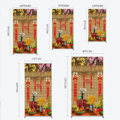 Lofaris Tet Lunar New Year Holiday Rectangle Backdrop Vietnamese Traditional Spring Flowers and Lion Dance Background