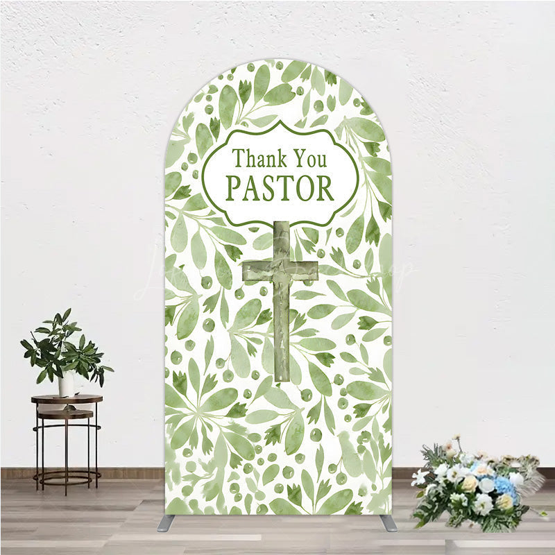 Lofaris Thank You Pastor Arch Backdrop Greenery Christian Cross Theme Church Appreciation Day and Holiday Event Decor
