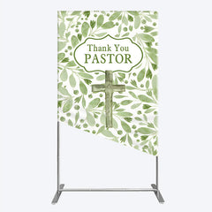 Lofaris Thank You Pastor Rectangle Backdrop Greenery Christian Cross Theme Church Appreciation Day and Holiday Event Decor