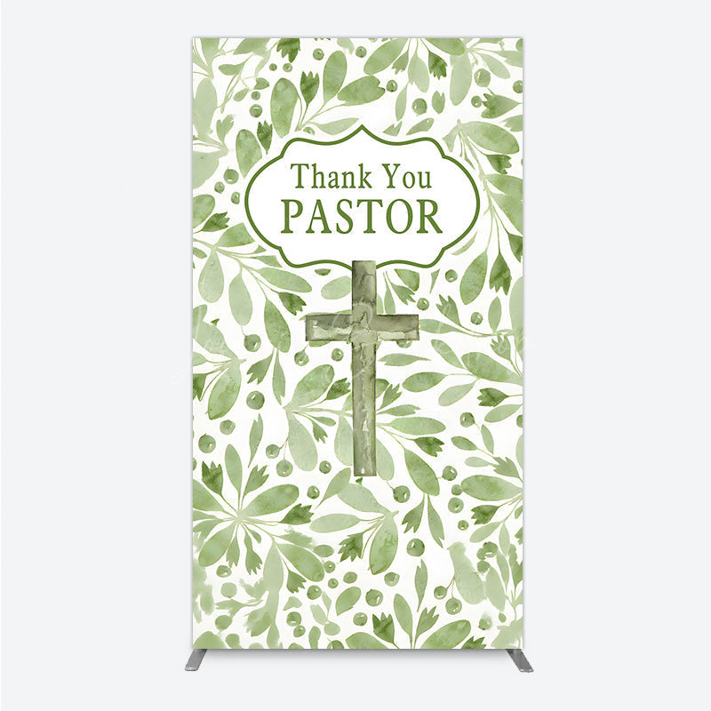 Lofaris Thank You Pastor Rectangle Backdrop Greenery Christian Cross Theme Church Appreciation Day and Holiday Event Decor