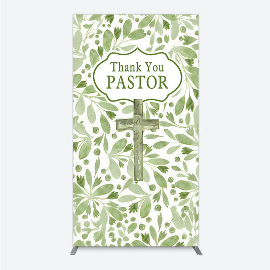 Lofaris Thank You Pastor Rectangle Backdrop Greenery Christian Cross Theme Church Appreciation Day and Holiday Event Decor
