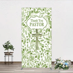 Lofaris Thank You Pastor Rectangle Backdrop Greenery Christian Cross Theme Church Appreciation Day and Holiday Event Decor