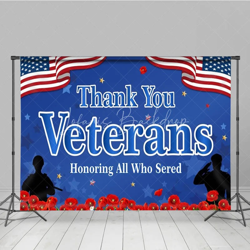 Lofaris Thank You Veterans Backdrop for Honoring All Who Served Patriotic American Flag with Poppies Day Decor