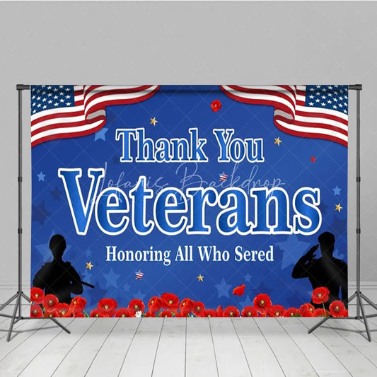 Lofaris Thank You Veterans Backdrop for Honoring All Who Served Patriotic American Flag with Poppies Day Decor