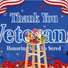 Lofaris Thank You Veterans Backdrop for Honoring All Who Served Patriotic American Flag with Poppies Day Decor