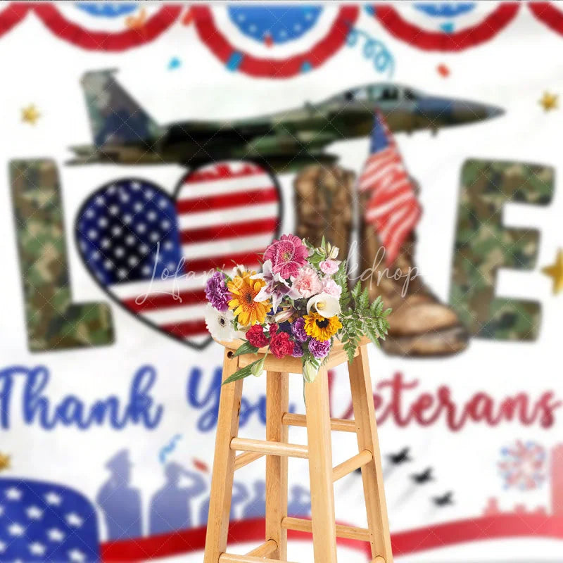 Lofaris Thank You Veterans Backdrop Patriotic Military Appreciation Banner American Flag Boots Jet Party Decorations