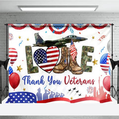 Lofaris Thank You Veterans Backdrop Patriotic Military Appreciation Banner American Flag Boots Jet Party Decorations
