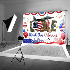 Lofaris Thank You Veterans Backdrop Patriotic Military Appreciation Banner American Flag Boots Jet Party Decorations