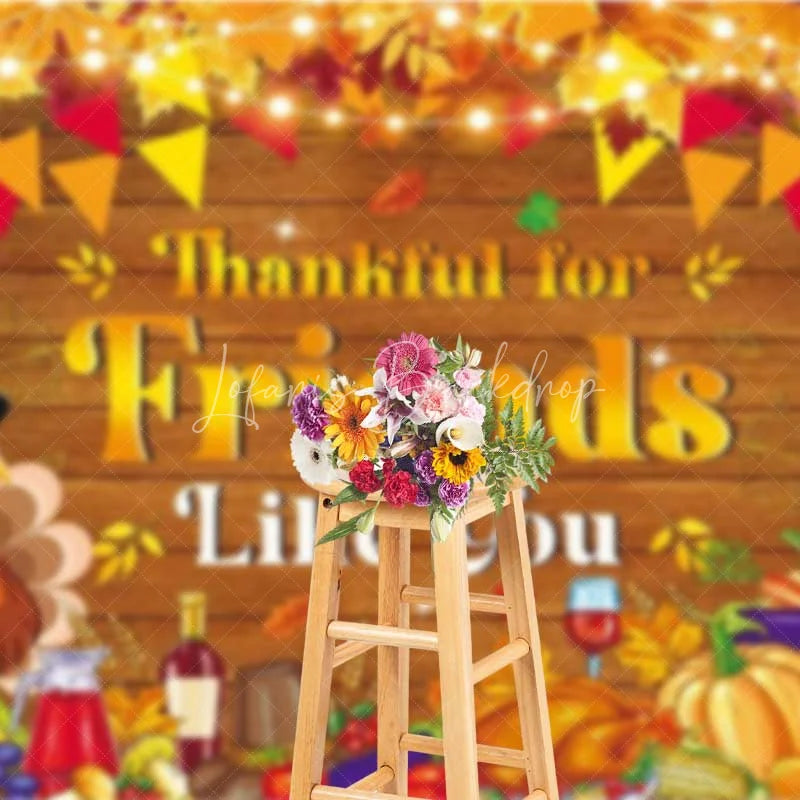 Lofaris Thankful for Friends Backdrop Thanksgiving Feast Wood Party Photography Background
