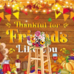Lofaris Thankful for Friends Backdrop Thanksgiving Feast Wood Party Photography Background