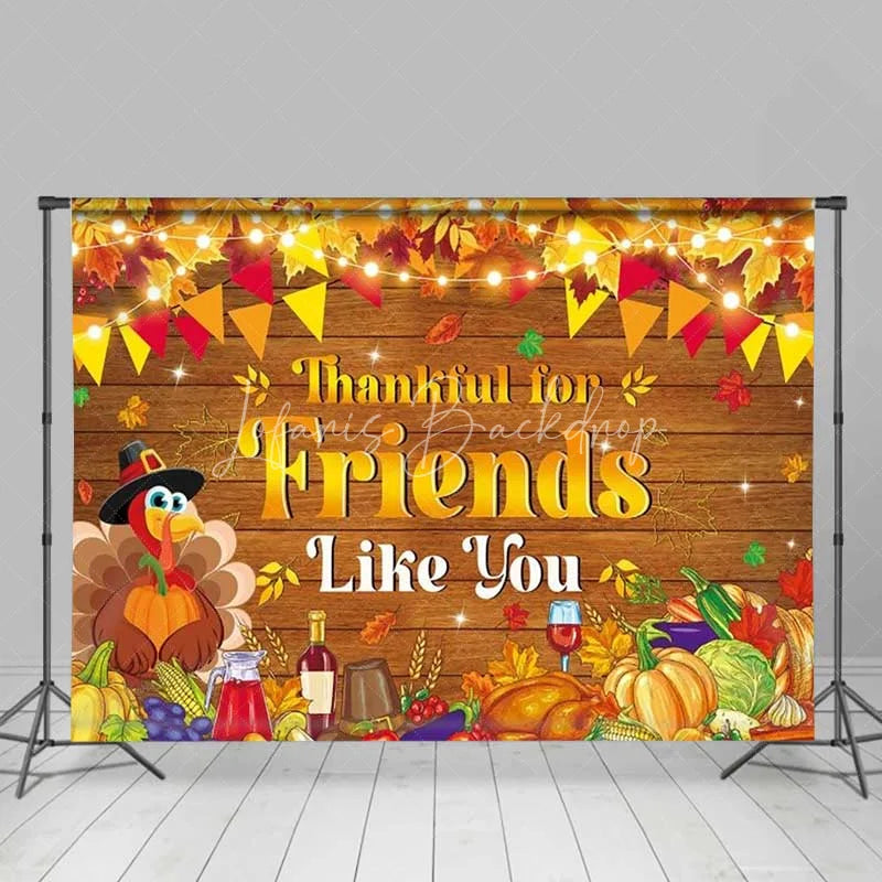 Lofaris Thankful for Friends Backdrop Thanksgiving Feast Wood Party Photography Background