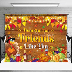Lofaris Thankful for Friends Backdrop Thanksgiving Feast Wood Party Photography Background