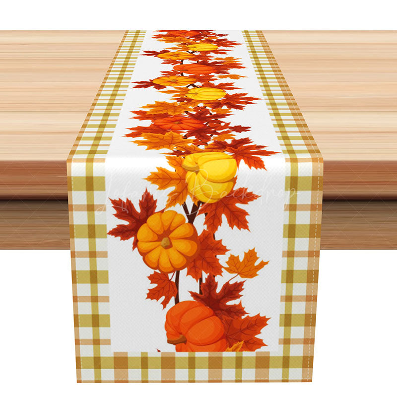 Lofaris Thanksgiving Plaid Table Runner with Pumpkins and Leaves Rustic Harvest Vibe Farmhouse Kitchen Dining Decor