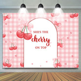Lofaris The Cherry On Top Pink Plaid Baby Shower Backdrop
