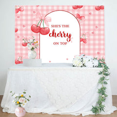Lofaris The Cherry On Top Pink Plaid Baby Shower Backdrop
