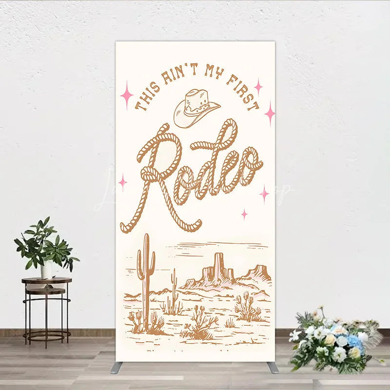 Lofaris This Ain’t My First Rodeo Rectangle Backdrop Western Cowboy Themed Birthday Desert Cactus Party Photo Booth Decor