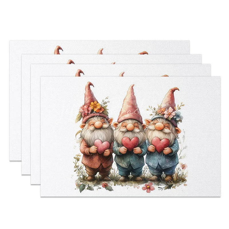 Lofaris Three Gnomes Holding Hearts Set of 4 Placemats Best Friends Valentine Decoration Cute Trio Table Mat