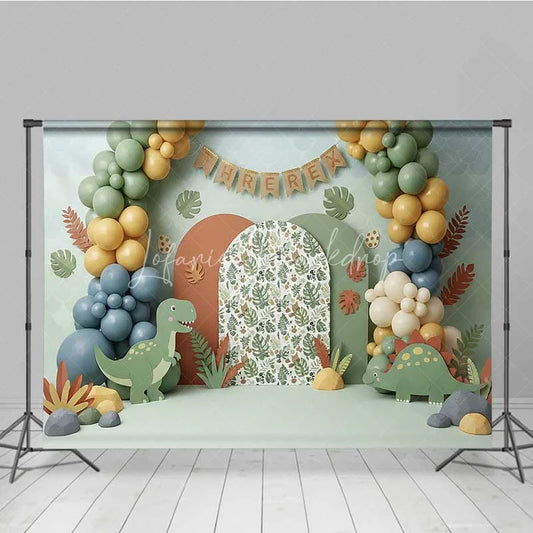 Lofaris Three Rex Birthday Backdrop Dinosaur Jungle Safari Photography Background 3rd Party Decoration Prop