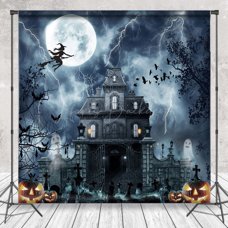 Lofaris Thunder Villa Witch Cemetery Scary Halloween Backdrop