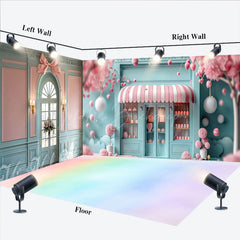 Lofaris Tiffany Green Pink Store Rainbow Floor Room Set Backdrop