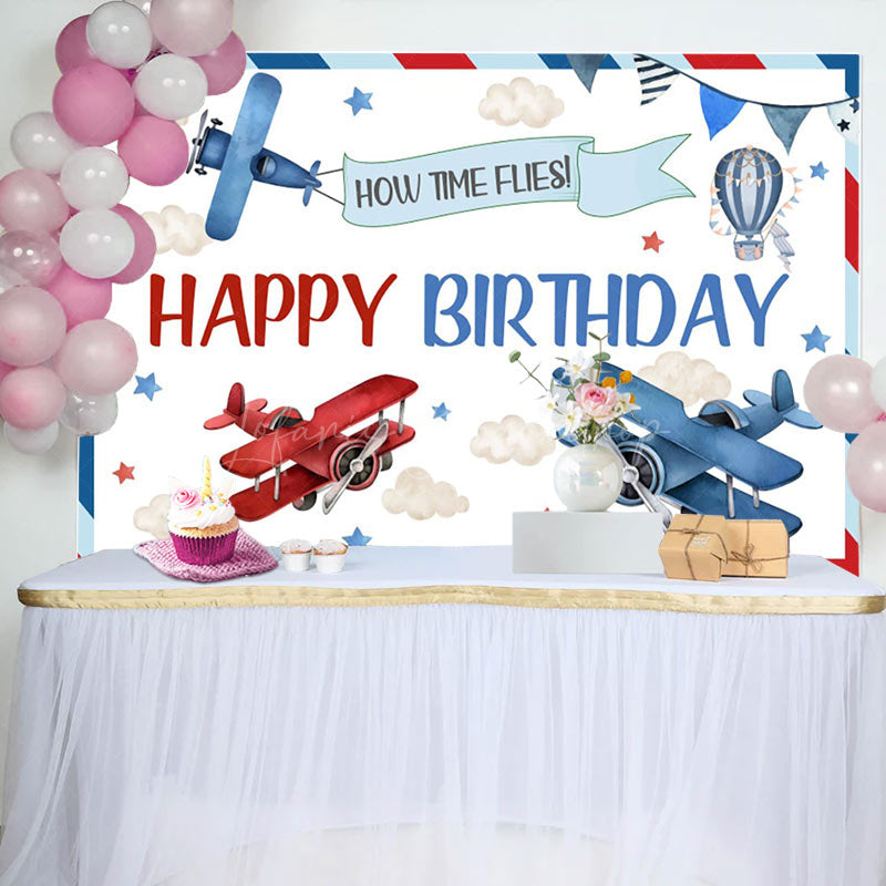 Lofaris Time Flies Airplane Cloud Birthday Backdrop For Boys