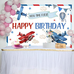 Lofaris Time Flies Airplane Cloud Birthday Backdrop For Boys