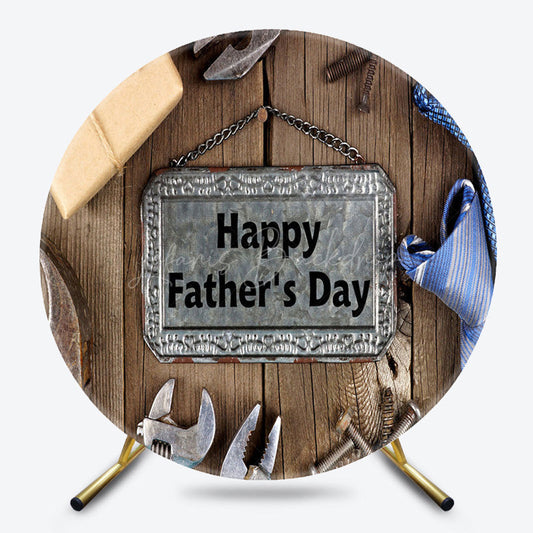 Lofaris Tools Tie Wooden Round Happy Fathers Day Backdrop