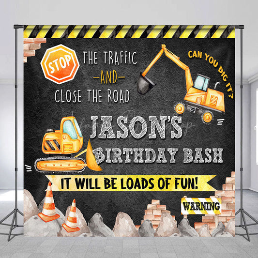 Lofaris Tractor Excavator Custom Happy Birthday Backdrop