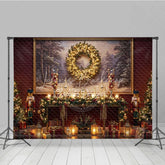 Lofaris Traditional Christmas Photography Backdrop Red Wall with Nutcrackers and Wreath Holiday Mini Session Background