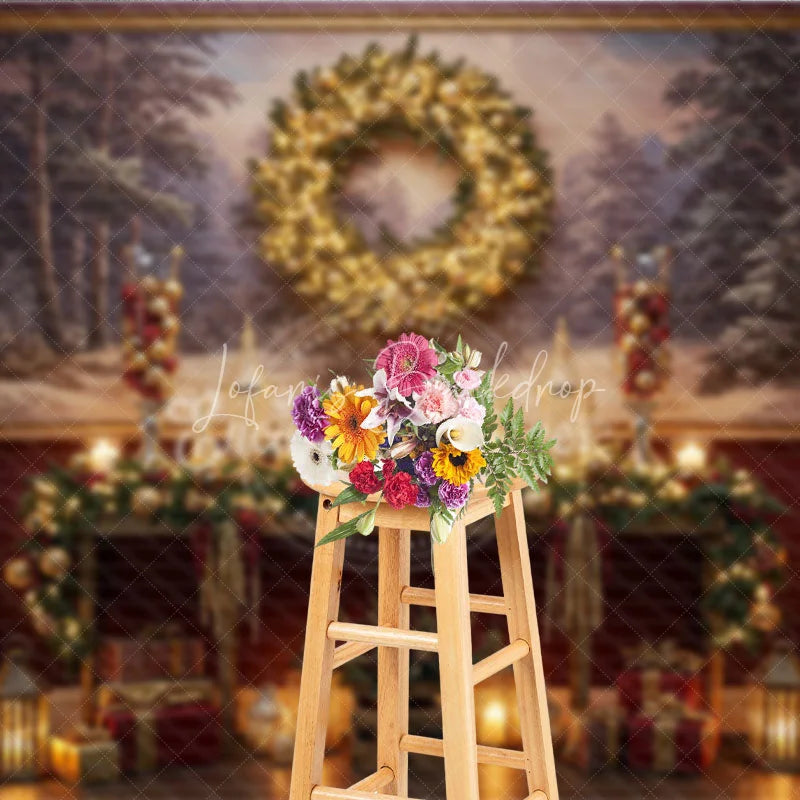 Lofaris Traditional Christmas Photography Backdrop Red Wall with Nutcrackers and Wreath Holiday Mini Session Background