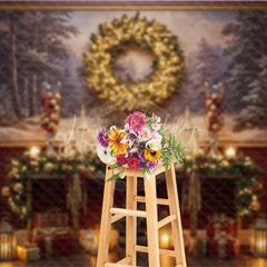 Lofaris Traditional Christmas Photography Backdrop Red Wall with Nutcrackers and Wreath Holiday Mini Session Background