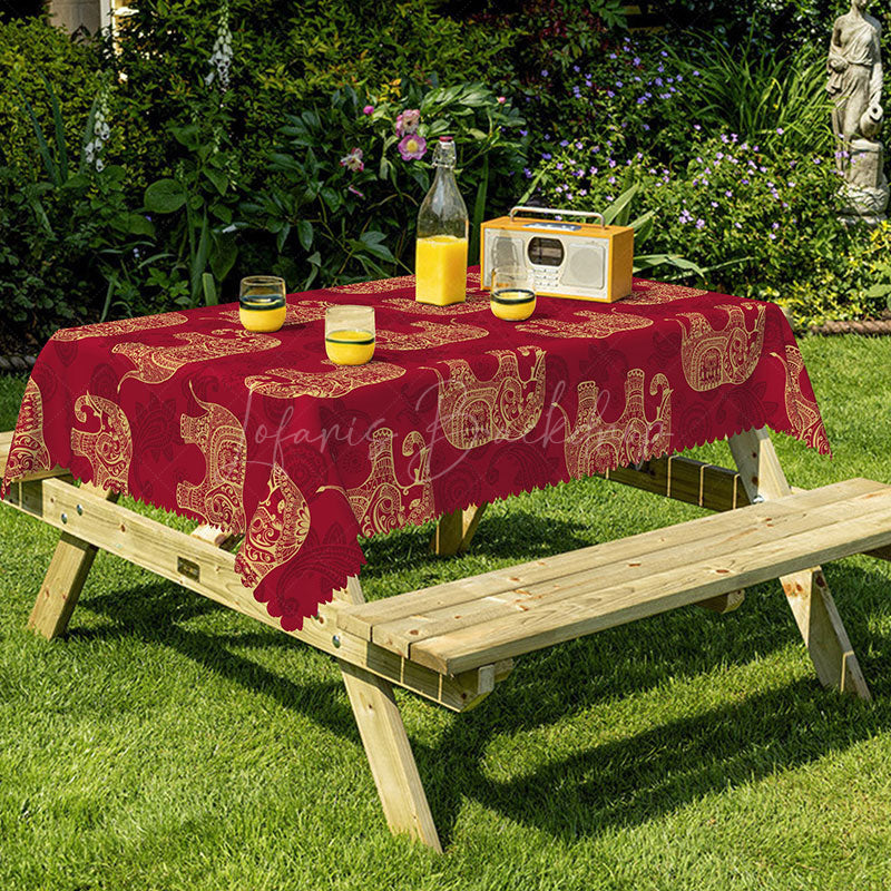 Lofaris Traditional Indian Inspired Gold Elephant Tablecloth