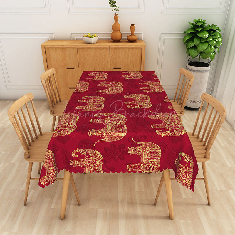 Lofaris Traditional Indian Inspired Gold Elephant Tablecloth