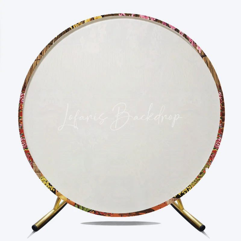 Lofaris Traditional Vietnamese Tet Holiday Round Backdrop Lunar New Year Lion Dance and Blossom Party Decoration