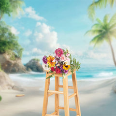Lofaris Tranquil Beach Scene Palm Trees Blue Sea Backdrop