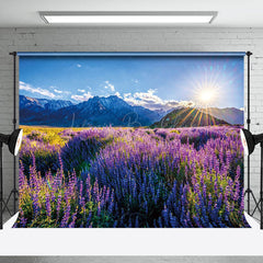 Lofaris Tranquil Lavender Field Mountains Sunrise Backdrop