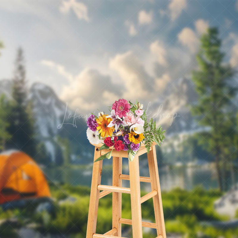 Lofaris Tranquil Outdoor Camping Scene Mountains Backdrop